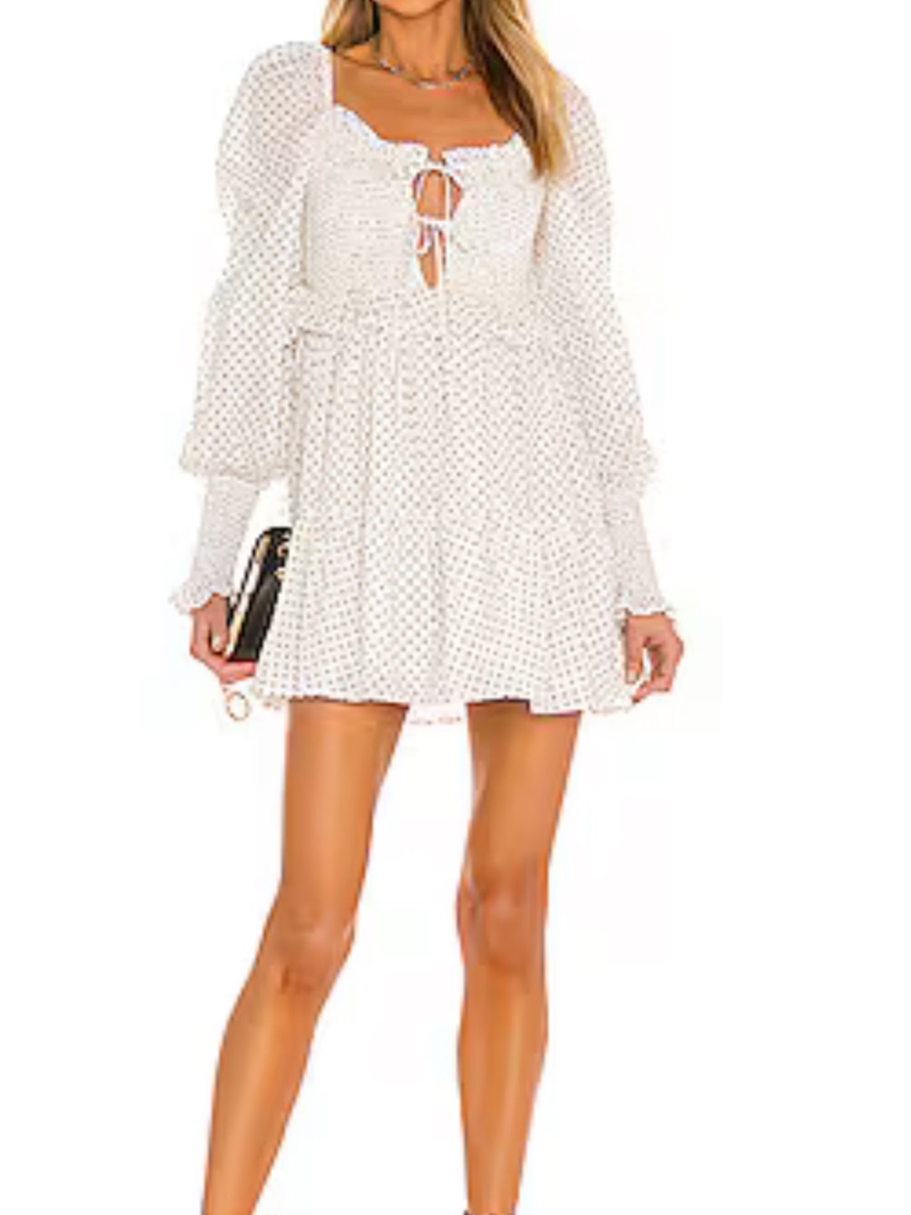MAJORELLE White Polka Dot Long Sleeve Mini Dress
